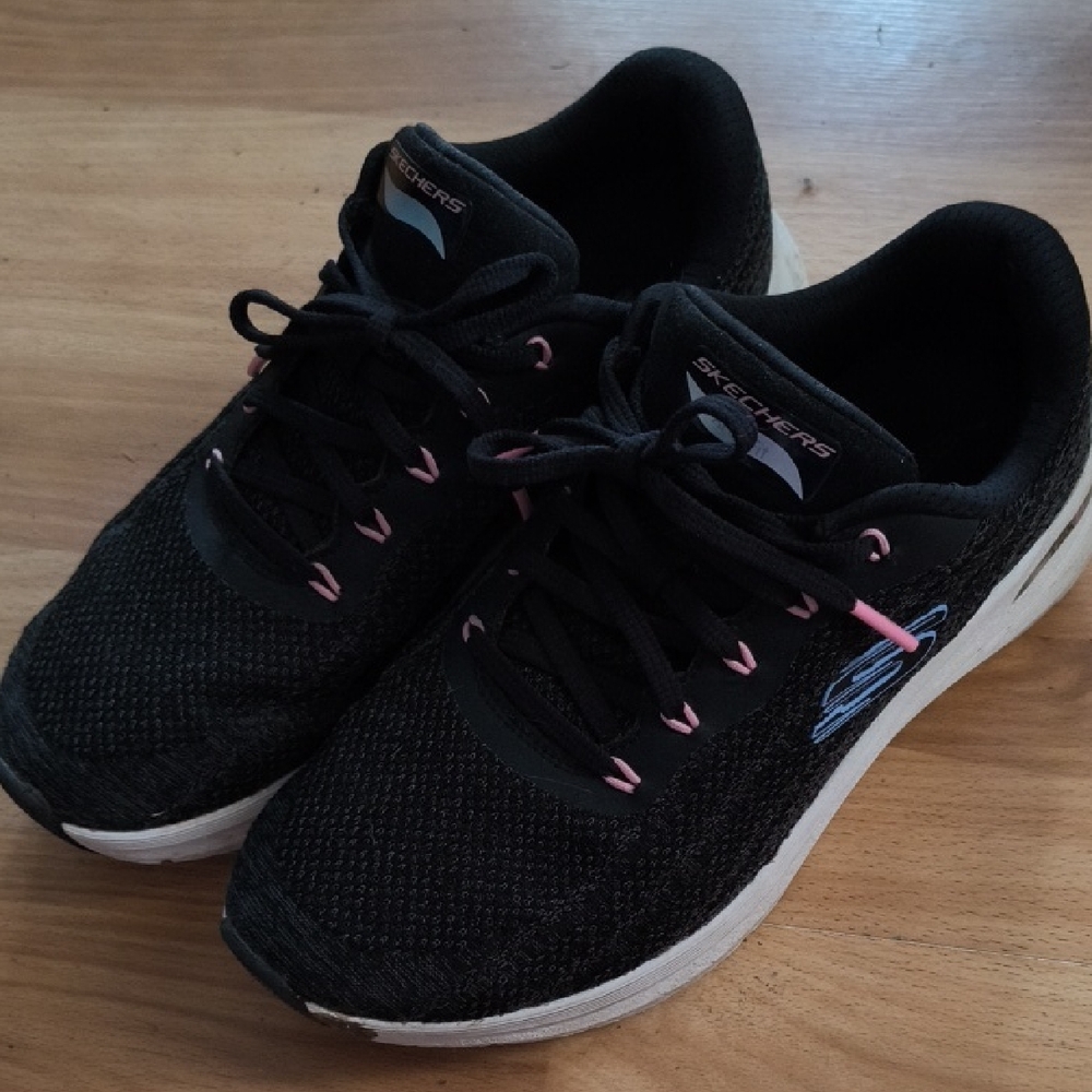 Skechers Women's Black Sneakers with Pink Highlights Worn Twice.